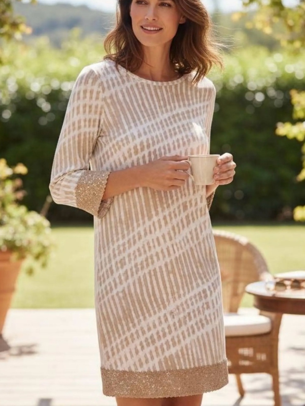 Michael Kors Cream and Beige Patterned Bohemian Inspired Dress